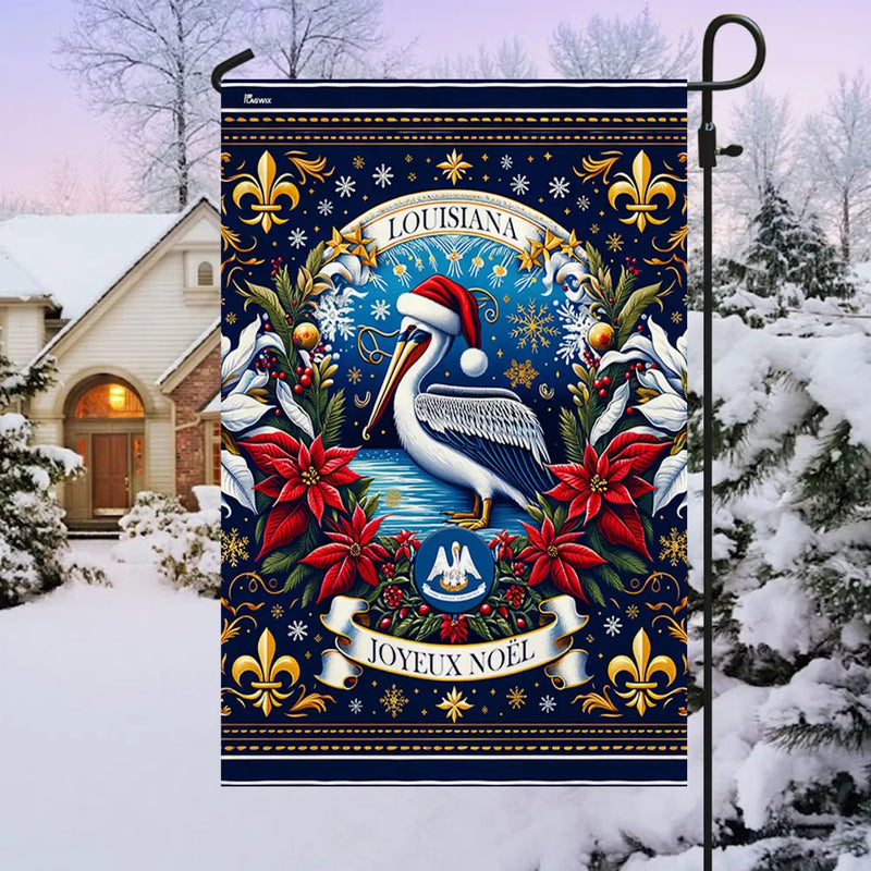 Joyeux Noel Pelican Holiday Flag, Louisiana Christmas Garden Flag, Double-Sided Cajun Winter Yard Flag, Southern Festive Lawn Decor