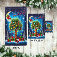 Palm Tree Santa Sleigh Moon Flag, South Carolina Christmas Garden Flag, Double Sided SC Palmetto Holiday Flag, Coastal Xmas Yard Decor