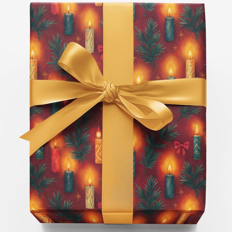 Winter Holiday Gift Wrap, Twilight Candlelight Christmas Wrapping Paper, Comfy Seasonal Present Paper Roll, Elegant Xmas Gift Wrapping Paper
