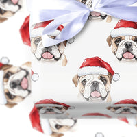 Santa Hat Dog Gift Wrap, English Bulldog Christmas Wrapping Paper, Adorable Puppy Present Wrap, Holiday Dog Lover Wrapping Paper, Xmas Gift Wrap
