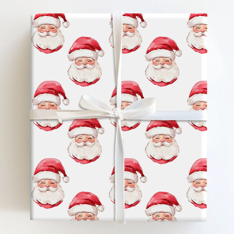 Adorable Smiling Santa Gift Wrap, Watercolor Santa Claus Wrapping Paper, Traditional Christmas Wrapping Paper, Festive Holiday Gift Wrap Roll