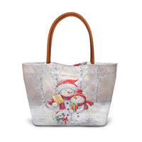 Winter Holiday Season Tote Bag, Watercolor Snowman Christmas Tote Bag, Adorable Xmas Grocery Bag, Festive Travel Shoulder Tote Bag, Holiday Present