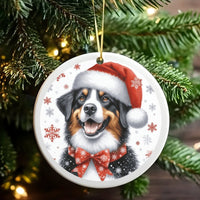 Aussie Santa Hat Dog Ornament, Australian Shepherd Christmas Ornament, Puppy Ceramic Holiday Tree Ornament, Adorable Dog Lover Keepsake Present