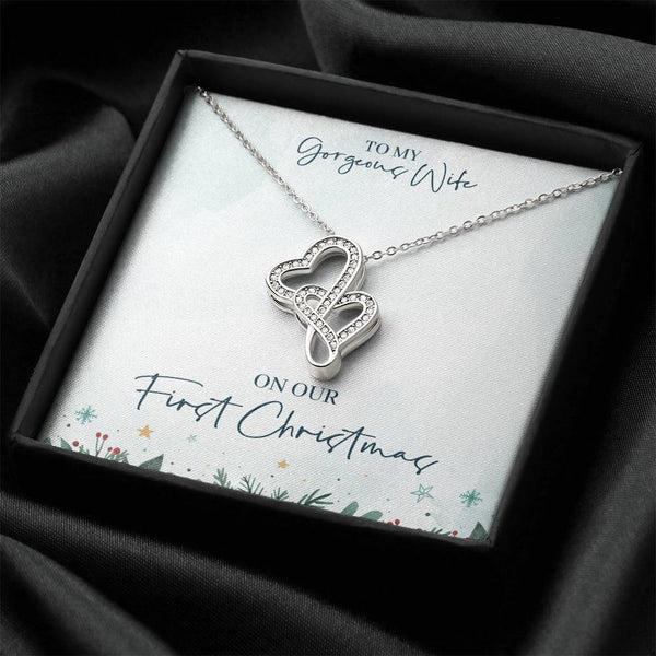 Interlocking Hearts Pendant, Double Heart Necklace for Wife, 14K White Gold Heart Necklace, Romantic Heart Jewelry, First Chr