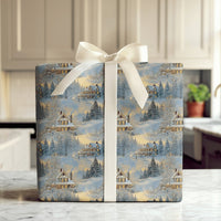 Comfy Holiday Town Gift Wrap, Snowy Winter Village Wrapping Paper, Nostalgic Chimney Smoke Wrapping Paper, Christmas Season Wrapping Paper