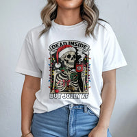 Humorous Skeleton Christmas Shirt, Dead Inside but Jolly AF T-Shirt, Sarcastic Holiday Graphic Tee, Coffee Lover Xmas Tee, Holiday Present