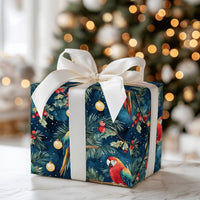 Tropical Holiday Bird Gift Wrap, Macaw Christmas Wrapping Paper, Watercolor Scarlet Macaw Wrapping Paper, Festive Winter Present Wrap