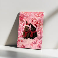 Santa Hat Pets in Candy Cane Wonderland, Christmas Bunny and Black Cat Canvas Print, Holiday Wall Art, Present for Cat and Rabbit Lovers