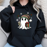 Hot Cocoa Spooky Holiday Hoodie, Adorable Ghost Christmas Hoodie, Festive Winter Ghost Hooded Sweatshirt, Comfy Xmas Cocoa Pullover Hoodie, Present