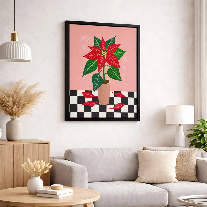 Botanical Floral Canvas Print, Modern Poinsettia Canvas Wall Art, Christmas Holiday Wall Decor Canvas, Winter Botanical Canvas, Holiday Present