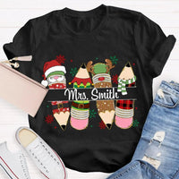 Custom Name Pencil Snowflake Shirt, Personalized Christmas T-Shirt, Teacher Holiday Graphic Tee, Custom Xmas T-Shirt, Holiday Season Present
