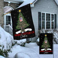 Military Boots Camo Tree Yard Banner, Merry Veteran Christmas Garden Flag, Double Sided Holiday Flag, Patriotic Lawn Decor