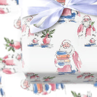 Comfy Reading Christmas Gift Wrap, Book Lover Santa Wrapping Paper, Watercolor Bookish Holiday Wrapping Paper, Reader Teacher Present Wrap