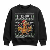 Humorous Rooster Chicken Holiday Sweater, F-Caw-F Ugly Christmas Sweatshirt, Sarcastic Poultry Farmer Xmas Pullover, Joke Present