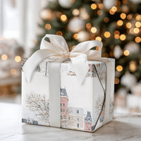 Vintage Christmas Village Gift Wrap, Snowy Winter Town Wrapping Paper, Yellow Car Holiday Wrapping Paper, Festive Winter Wrapping Paper