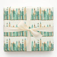 NYC Skyscraper Gift Wrap, Christmas City Skyline Wrapping Paper, Holiday City Wreath Wrapping Paper, Urban Architecture Gift Wrap Roll
