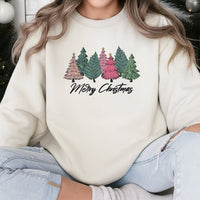 Merry Christmas Aesthetic Crewneck, Pink Christmas Tree Sweatshirt, Pastel Coquette Holiday Sweater, Girly Adorable Xmas Graphic Pullover