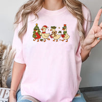 Adorable Holiday Goose Graphic Tee, Christmas Duck T-Shirt, Humorous Christmas Duck Wearing Santa Hat Shirt, Teacher Winter Holiday T-Shirt