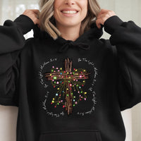 Christmas Lights Cross Sweatshirt, Be the Light Matthew 5:14 Hoodie, Christian Bible Verse Pullover, Religious Holiday Faith Present