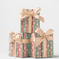Watercolor Snowflake Gift Wrap, Frosted Holiday Stripes Wrapping Paper, Red Green Winter Present Paper, Cheerful Christmas Pattern Wrap
