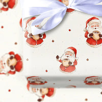 Comfy Hot Cocoa Christmas Gift Wrap, Watercolor Santa Wrapping Paper, Adorable Santa Claus Present Wrap, Rustic Holiday Packaging Roll