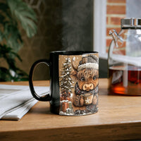 Festive Winter Coffee Mug, Highland Cow Christmas Mug, Highland Cow Holiday Ceramic Mug, Adorable Cow Xmas Coffee Cup, Animal Lover Present