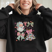 Pink Aesthetic Tree Holiday Sweatshirt, Coquette Christmas Bow Santa Hoodie, Preppy Winter Pullover, Trendy Girly Xmas Present for Her