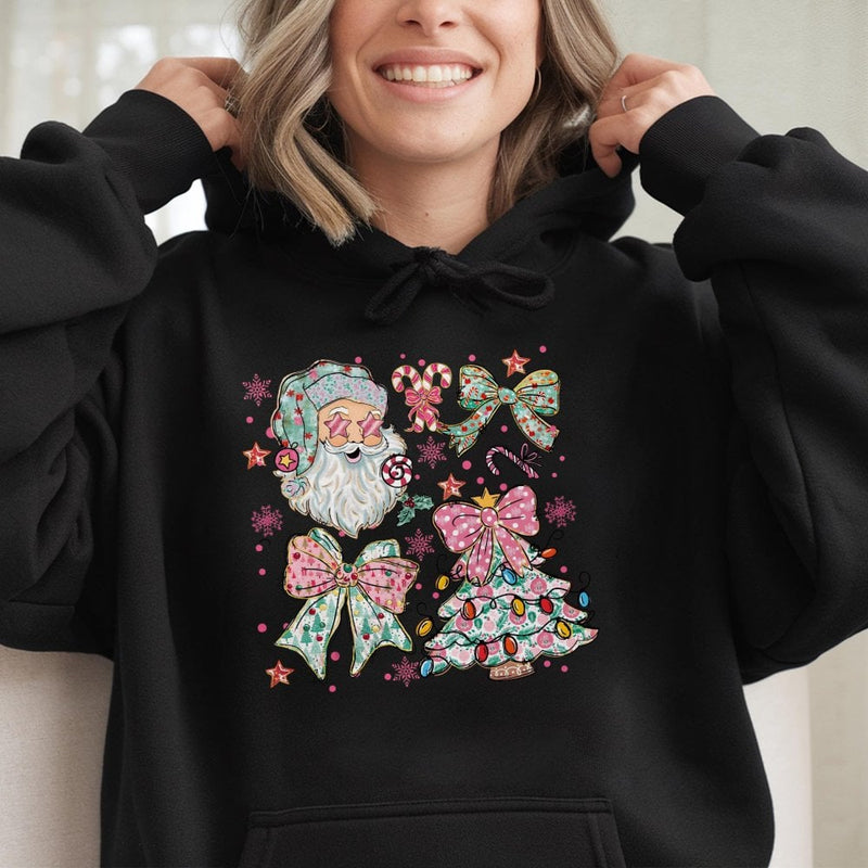 Pink Aesthetic Tree Holiday Sweatshirt, Coquette Christmas Bow Santa Hoodie, Preppy Winter Pullover, Trendy Girly Xmas Present for Her