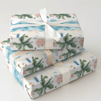 Coastal Holiday Wrapping Paper, Tropical Beach Christmas Wrapping Paper, Watercolor Beach Gift Wrap, Tropical Xmas Holiday Wrapping Paper