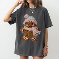 Faux Yarn Gingerbread Shirt, Knitted Gingerbread Man T-Shirt, Adorable Holiday Graphic Tee, Festive Christmas Gingerbread T-Shirt, Xmas Present