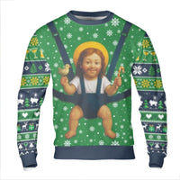 Humorous Religious Holiday Sweatshirt, Baby Jesus Ugly Christmas Sweatshirt, Retro Xmas Graphic Crewneck, Secret Santa Present Sweatshirt