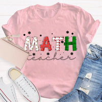 Colorful Snowflake Holiday Font Shirt, Math Teacher Christmas T-Shirt, Adorable Mathematics Educator Graphic Tee, Xmas Teacher Present