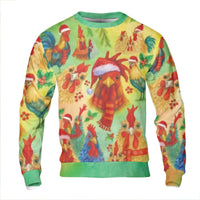 Humorous Rooster Santa Hat Sweater, Christmas Chicken Sweatshirt, Farmhouse Animal Xmas Holiday Crewneck, Country Festive Pullover
