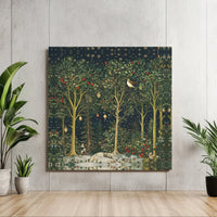Snowy Woodland Berries Holiday Print, Enchanted Winter Forest Square Canvas Wall Art, Christmas Tree Canvas Poster, Seasonal Decor