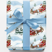 Snowy Wonderland Gift Wrap, Santa and Reindeer Wrapping Paper, Christmas Sleigh Present Paper, Winter Reindeer Wrapping Paper, Xmas Gift Wrap
