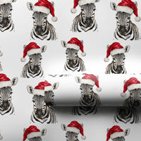 Santa Hat Zebra Gift Wrap, Zebra Christmas Wrapping Paper, Festive Safari Wrapping Paper, Holiday Animal Gift Wrap, Adorable Xmas Present Paper