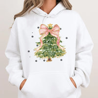 Pink Bow Aesthetic Hoodie, Coquette Christmas Tree Hoodie, Adorable Girly Xmas Tree Hoodie, Pastel Holiday Pullover, Winter Present for Her