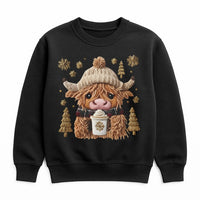 Winter Cow Coffee Sweatshirt, Highland Cow Christmas Sweatshirt, Festive Animal Holiday Sweatshirt, Xmas Cow Lover Crewneck, Winter Present