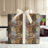 Snowy Village Street Holiday Gift Wrap, Vintage Toy Shop Christmas Wrapping Paper, Nostalgic Town Wrapping Paper
