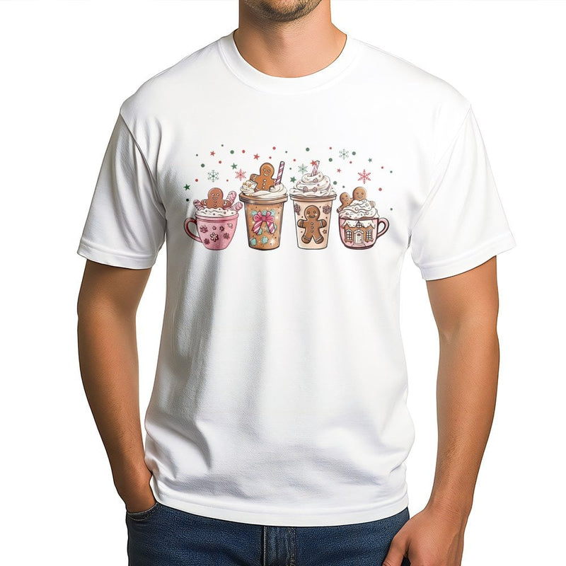 Adorable Holiday Hot Cocoa Graphic Tee, Gingerbread Coffee Christmas T-Shirt, Festive Gingerbread Baker Shirt, Winter Season Coffee Lover Tee