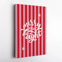 Red and Pink Striped Wall Art, Merry and Bright Canvas, Festive Holiday Canvas Art, Christmas Wall Decor, Merry and Bright Canvas Print