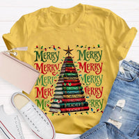 Festive Reading Holiday Graphic Tee, Christmas Book Tree Teacher Shirt, Bookish Xmas Tree T-Shirt, English Teacher Christmas Present