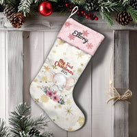 My First Xmas Holiday Stocking, Baby Elephant Christmas Stocking, Custom Snowflake Velboa Stocking, Fireplace Mantle Decor, Baby Keepsake
