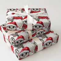 Santa Hat Adorable Owl Gift Wrap, Christmas Owl Wrapping Paper, Watercolor Festive Owl Wrapping Paper, Winter Holiday Present Gift Wrap