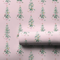 Watercolor Holiday Trees Gift Wrap, Pink Christmas Tree Wrapping Paper, Pastel Xmas Wrapping Paper, Girly Holiday Gift Wrapping Paper