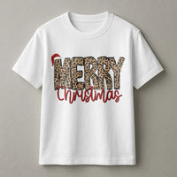 Leopard Print Santa Hat Shirt, Merry Christmas T-Shirt, Adorable Festive Holiday Graphic Tee, Womens Xmas Outfit, Trendy Holiday Graphic Tee