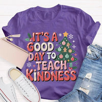 Good Day to Teach Kindness Tee, Kindness Christmas Tree Shirt, Retro Teacher Christmas T-Shirt, Adorable Holiday Educator Graphic Shirt