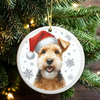 Santa Hat Dog Ornament, Airedale Terrier Christmas Ornament, Festive Airedale Terrier Ornament, Ceramic Holiday Tree Decor, Dog Lover Present