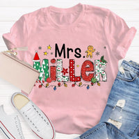 Custom Name Holiday Tee, Personalized Christmas Teacher T-Shirt, Adorable Merry Educator Shirt, Christmas Teacher Present