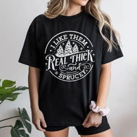 Humorous Christmas Tree T-Shirt, Thick and Sprucey T-Shirt, Humorous Holiday Tree Graphic Tee, Winter Pun Apparel, Novelty Tree T-Shirt